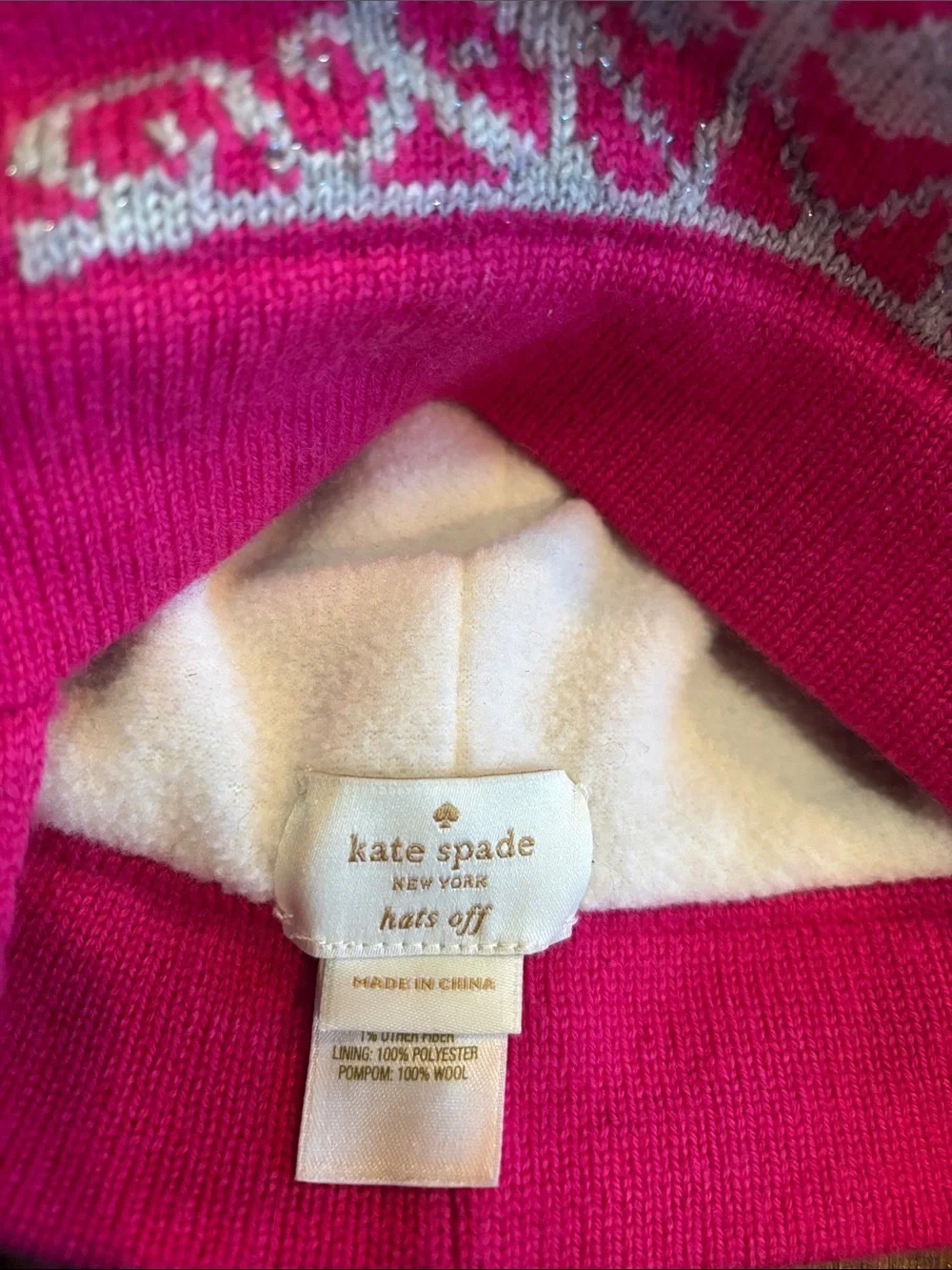Kate Spade Princess Pink Knit Earflap Beanie with Pom-Poms Wool